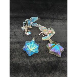 Lot Of 4 Iridescent Christmas Ornaments Stars and birds